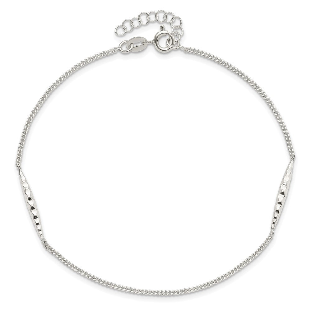 Sterling Silver Textured Bar 9 inch Plus 1 inch Extender - Total 10 inch Anklet