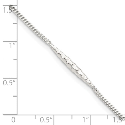 Sterling Silver Textured Bar 9 inch Plus 1 inch Extender - Total 10 inch Anklet