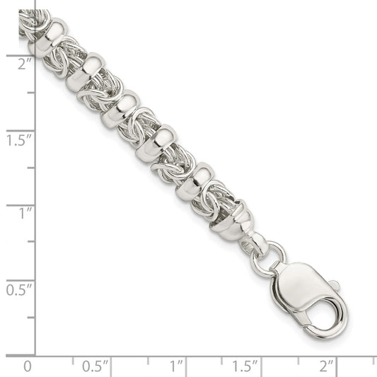Sterling Silver Polished 7.3mm Fancy Ring Byzantine Link 7.5 inch Bracelet