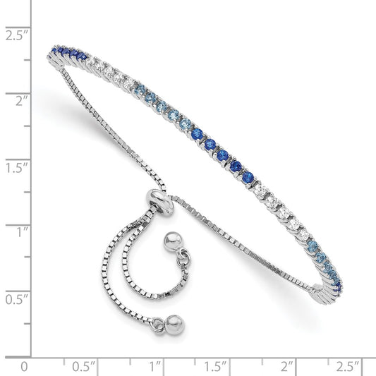 Sterling Silver Rhodium-plated Lab Created Blue Spinel and CZ Adjustable Bolo Bracelet