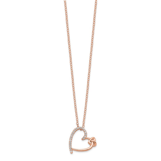 Sterling Silver Rose-tone Polished CZ Heart 18 inch Necklace