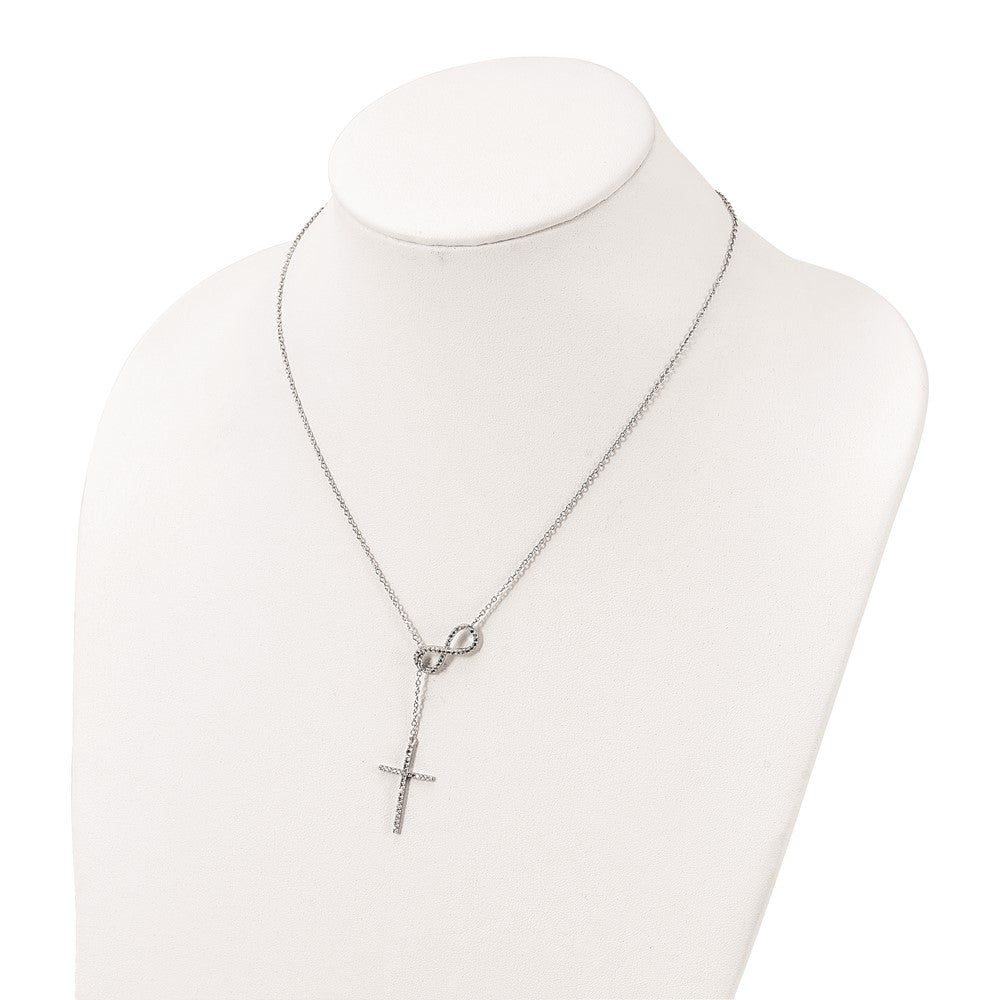 Sterling Silver Polished Rhodium CZ Cross/Infinity Symbol 18in Necklace