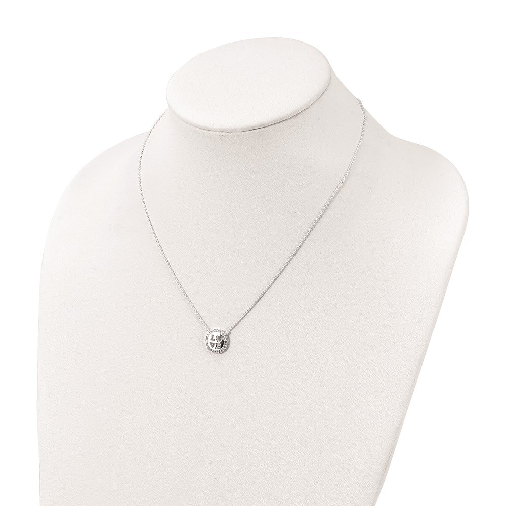 Sterling Silver Polished CZ Love Necklace