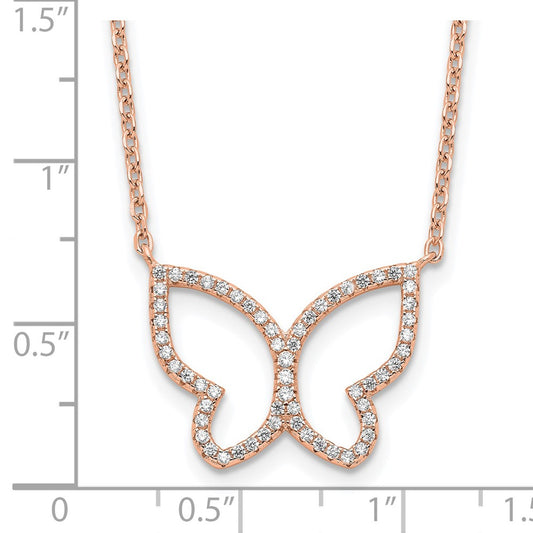Sterling Silver Rose-plated Polished Open CZ Butterfly 16 inch with 2 inch Extension Necklace