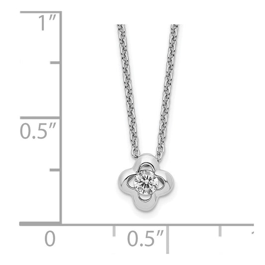 Sterling Silver Rhodium-plated Polished CZ Flower Necklace