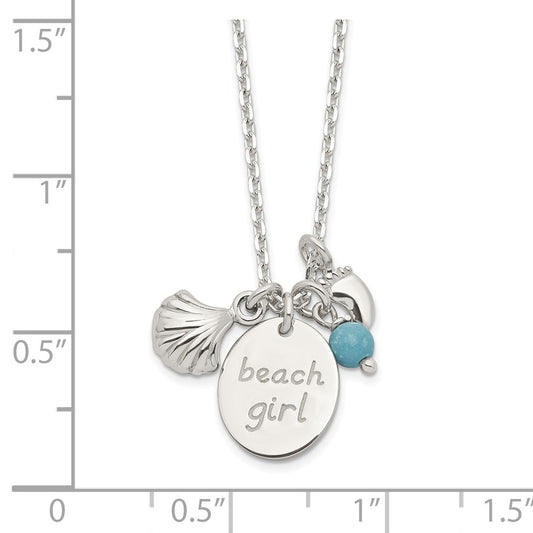 Sterling Silver Turquoise Bead and Shell BEACH GIRL 16 inch Necklace