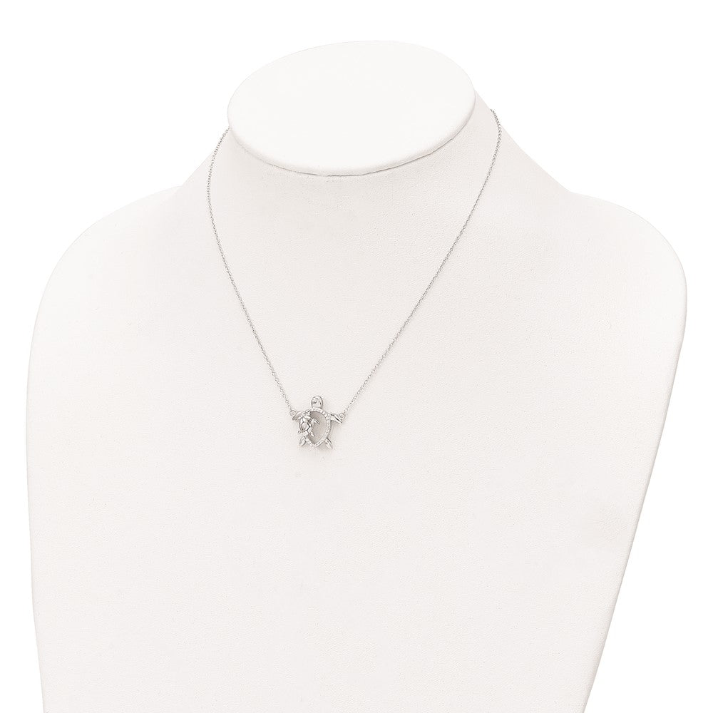 Sterling Silver Rhodium-plated Polished CZ Turtles 16 inch with a 2 inch extention Necklace
