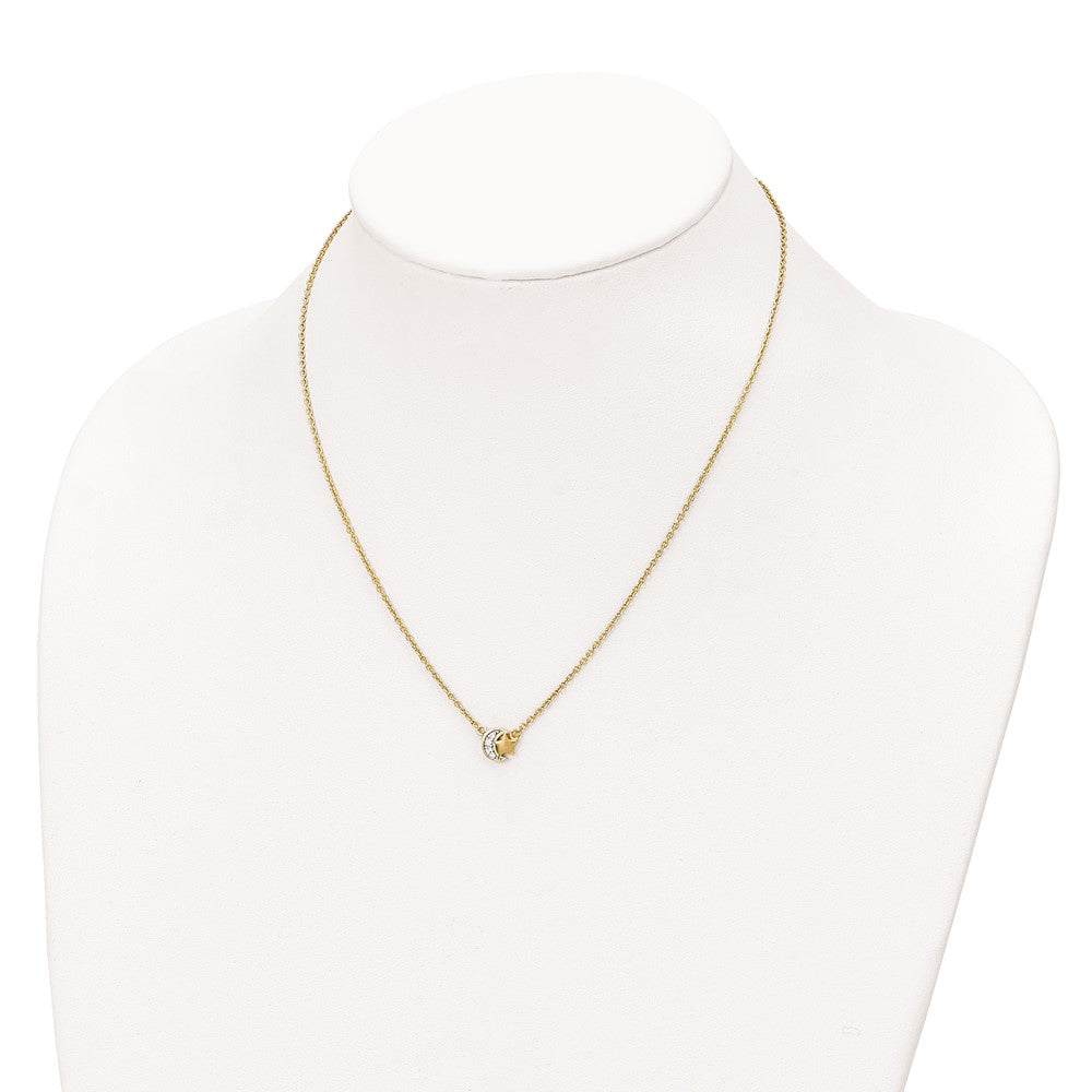 Affordable Expressions Sterling Silver Gold-tone CZ Satin Star and Polished Moon 17 Inch Necklace