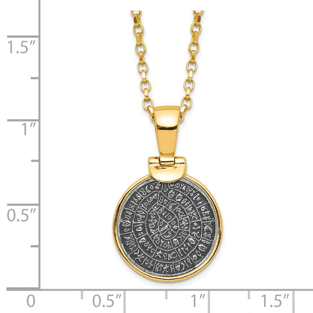 Affordable Expressions Sterling Silver Gold-tone Polished Replica Phaistos Coin Pendant 16 Inch Necklace with 2 inch Extension