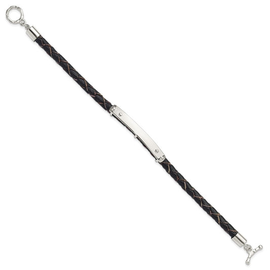 Sterling Silver Genuine Leather ID 8in Toggle Bracelet