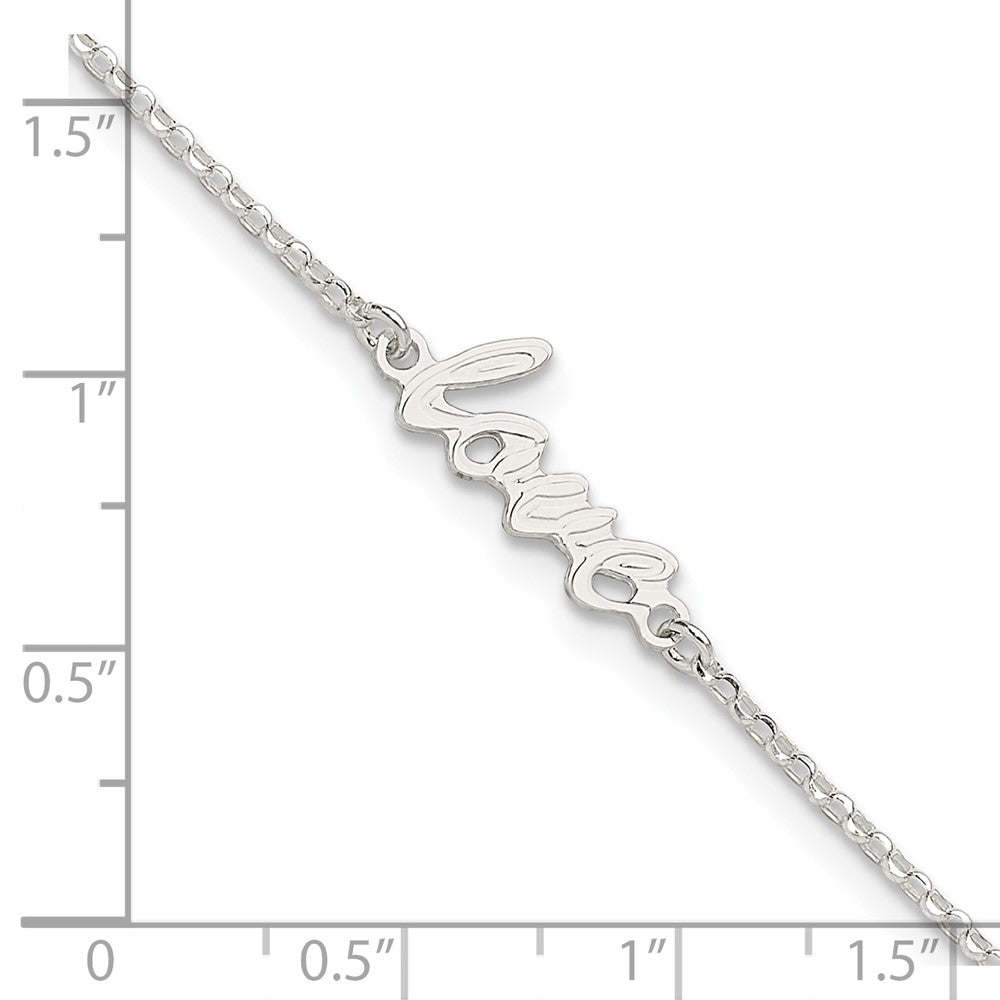 Sterling Silver LOVE Script 9 inch Plus 1 inch Extender - Total 10 inch Anklet