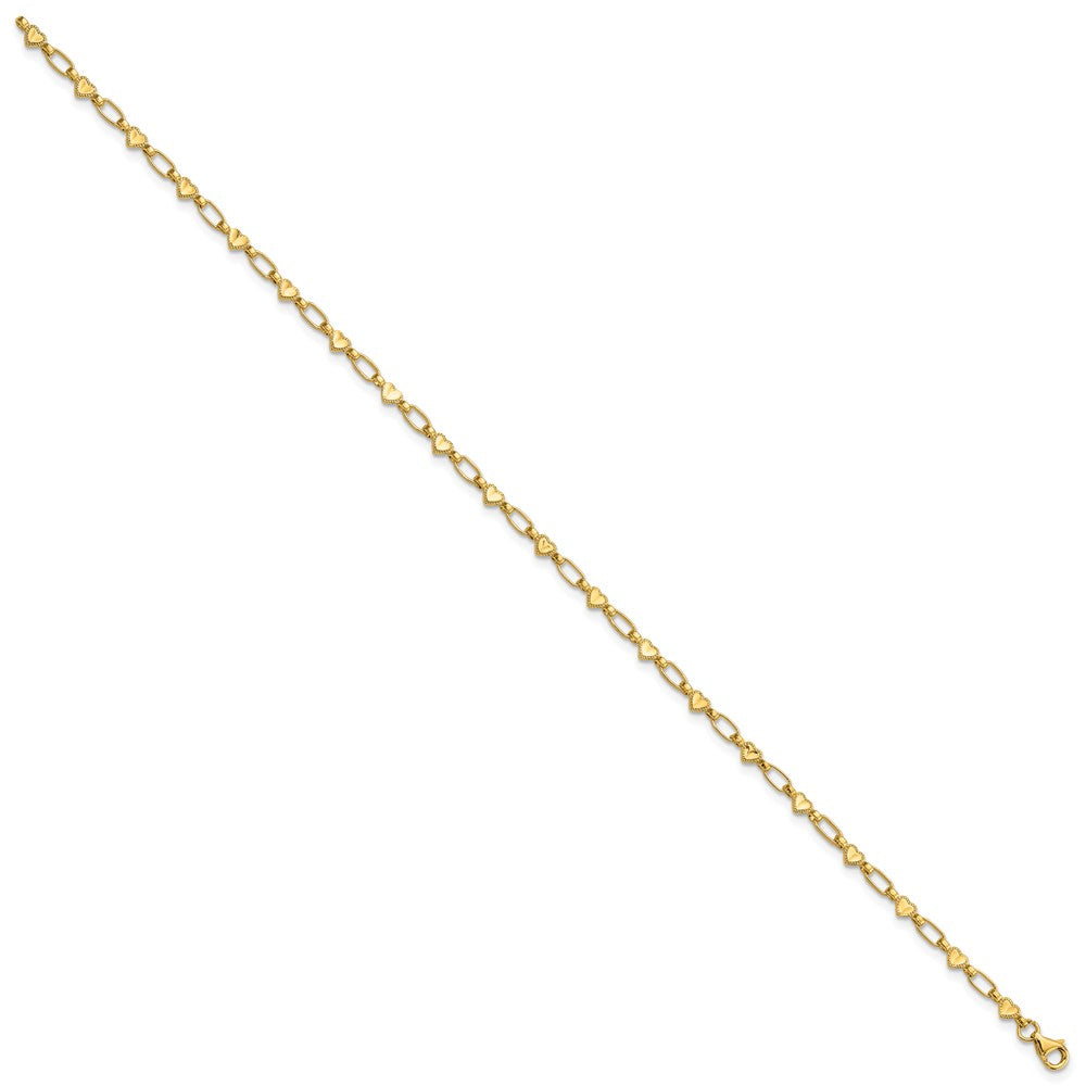 Sterling Silver Gold-tone Heart Link 10in Anklet