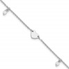 Sterling Silver Rhodium-plated Heart/Glass Beads 9 inch Plus 1 inch Extender - Total 10 inch Anklet