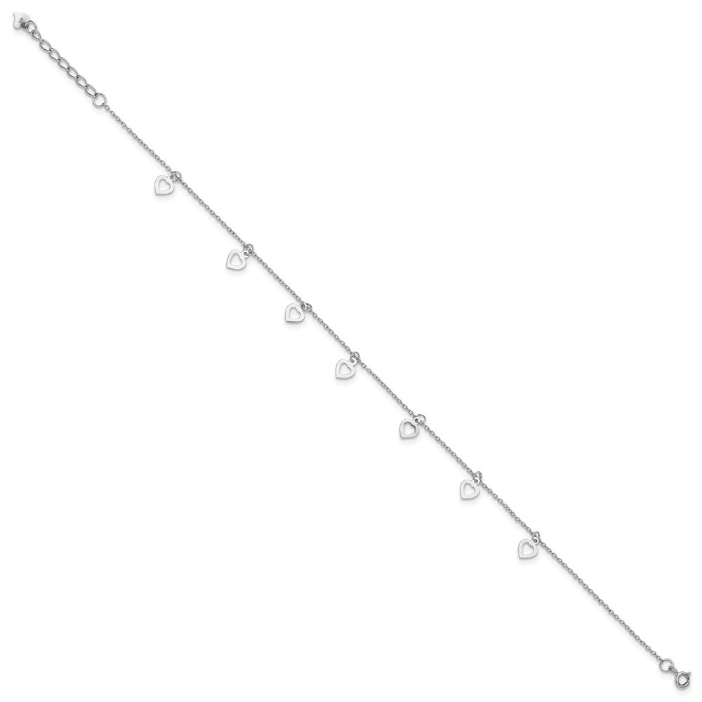 Sterling Silver Rhodium-plated Heart Charms 9.5 inch Plus 1 inch Extender - Total 10.5 inch Anklet