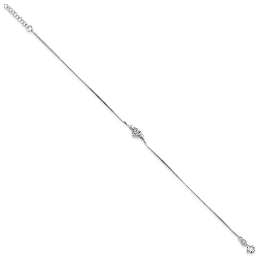 Sterling Silver Rhodium-plated CZ Heart with Wings 9 inch Plus 1 inch Extender - Total 10 inch Anklet