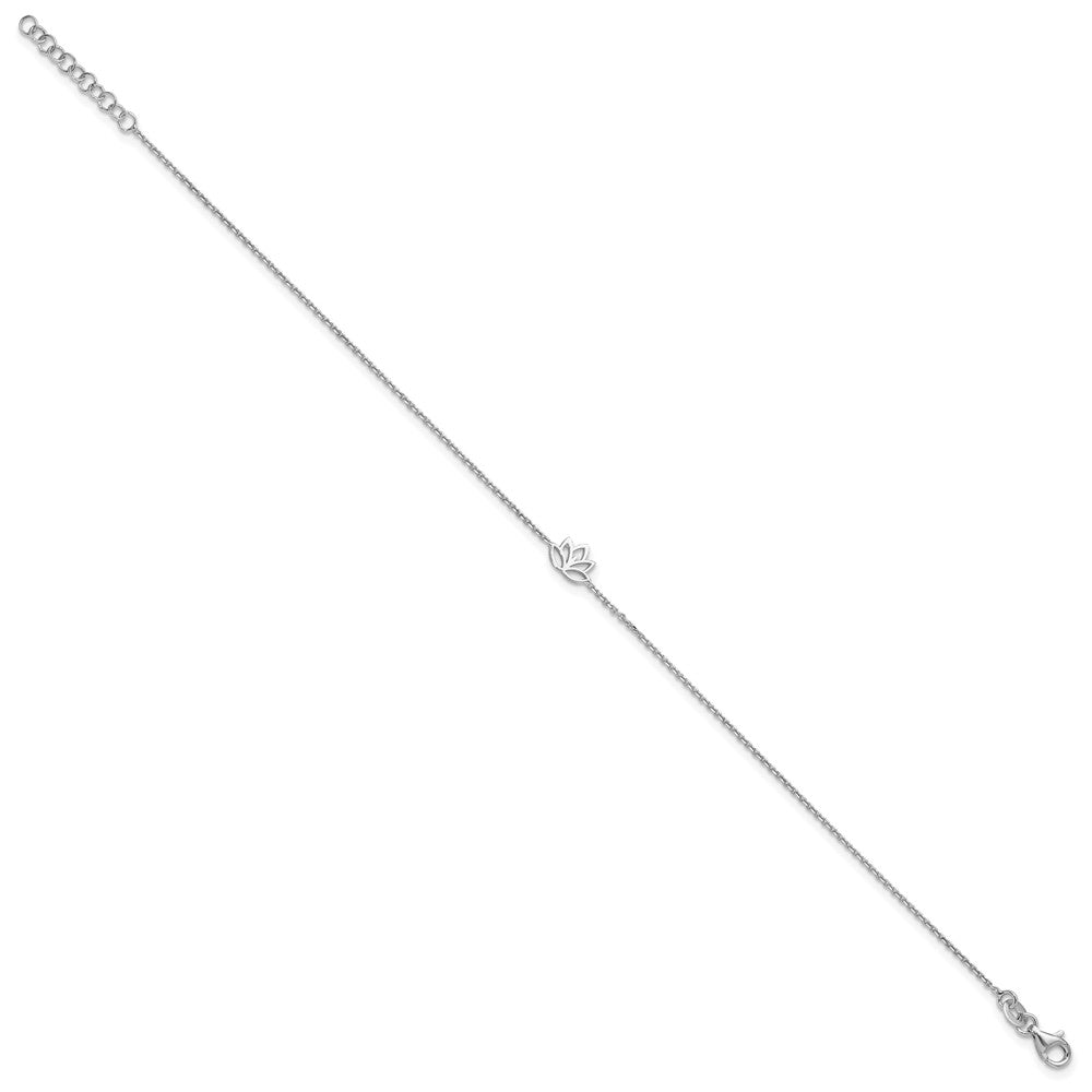 Sterling Silver Rhodium-plated Lotus Flower 9 inch Plus 1 inch Extender - Total 10 inch Anklet