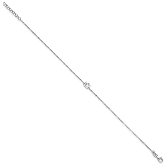Sterling Silver Rhodium-plated Lotus Flower 9 inch Plus 1 inch Extender - Total 10 inch Anklet