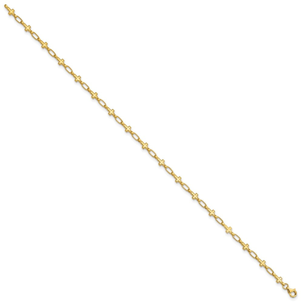 Sterling Silver Gold-tone Cross 9.75in Anklet