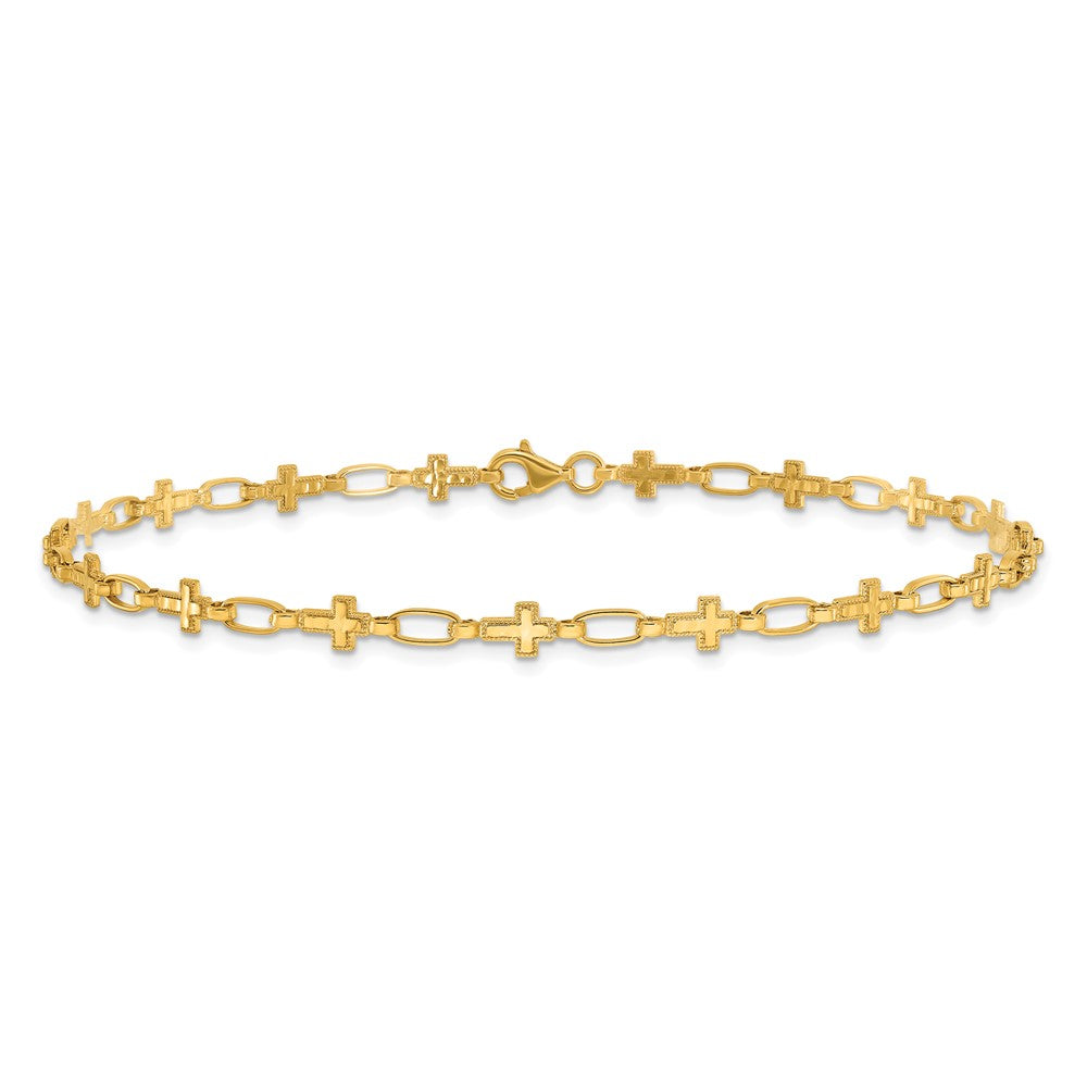 Sterling Silver Gold-tone Cross 9.75in Anklet