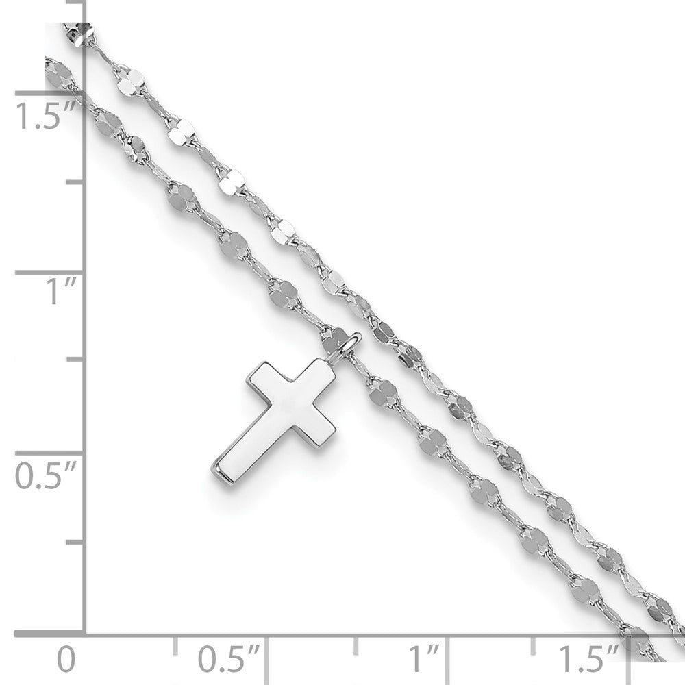 Sterling Silver Rhodium-plated 2-Strand Cross Charm 8.75 inch Plus 2 inch Extender - Total 10.75 inch Anklet