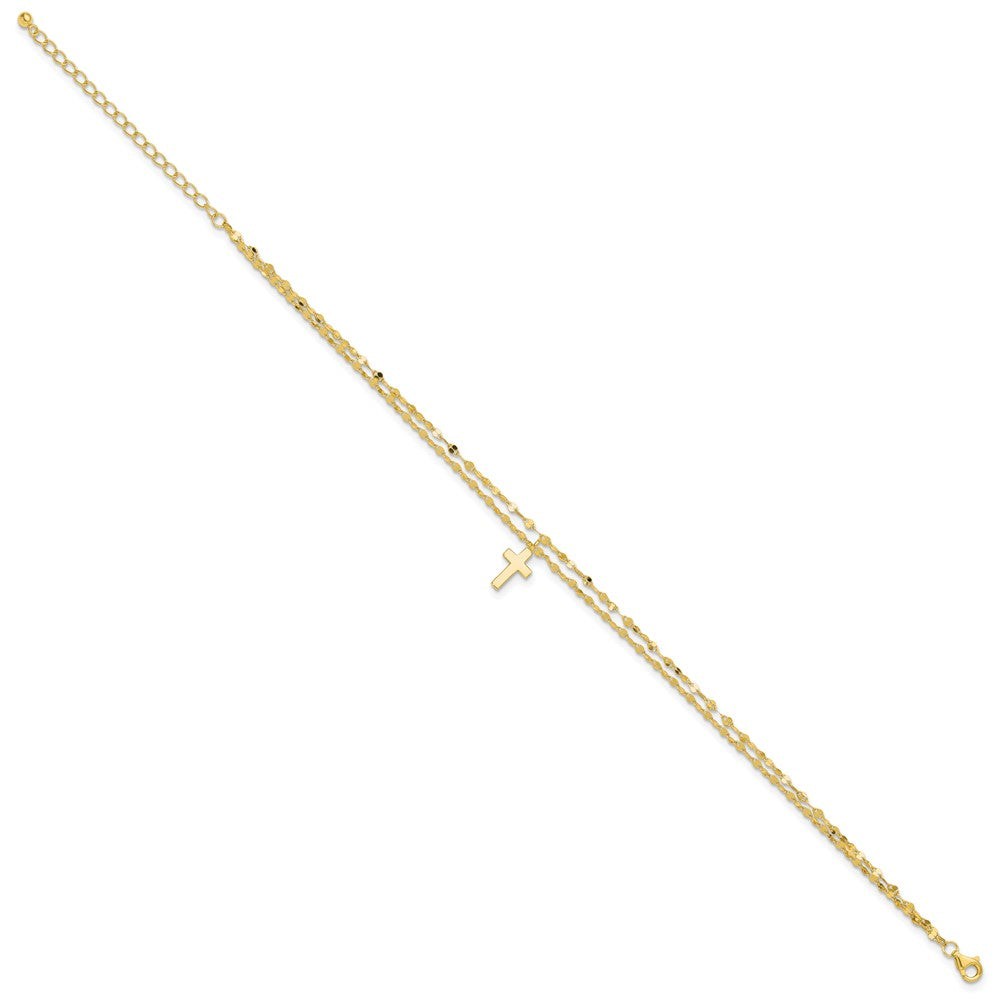 Sterling Silver Gold-tone 2-Strand Cross Charm 8.75 inch Plus 2 inch Extender - Total 10.75 inch Anklet