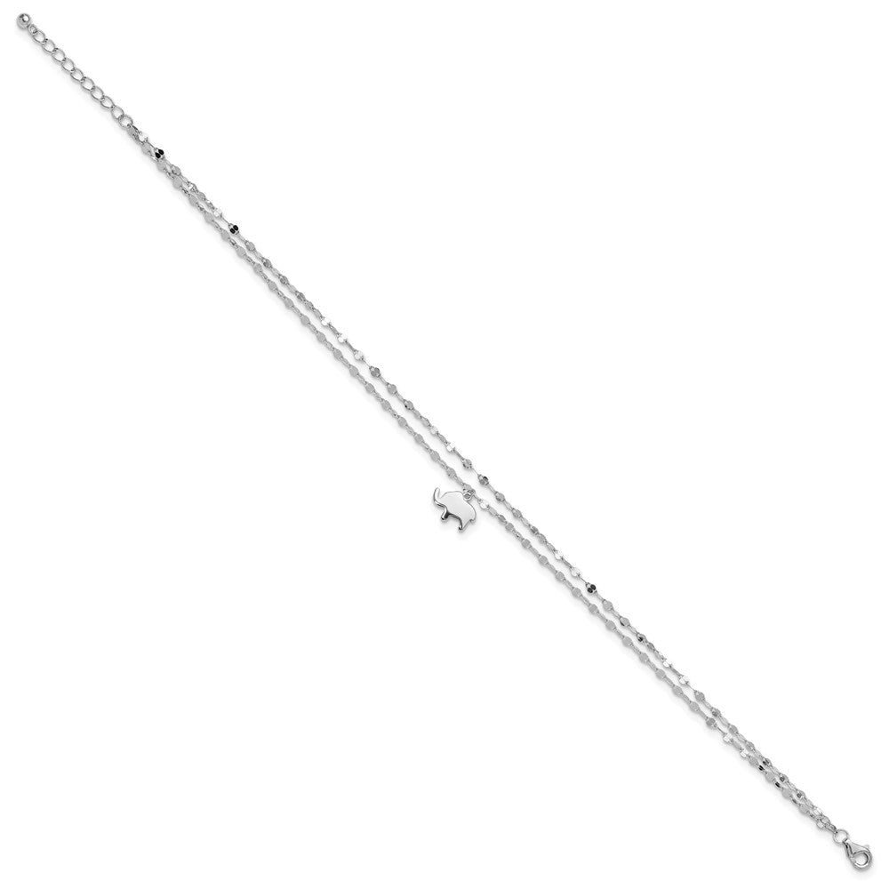 Sterling Silver Rhodium-plated Elephant 2-Strand 8.75 inch Plus 1 inch Extender - Total 9.75 inch Anklet