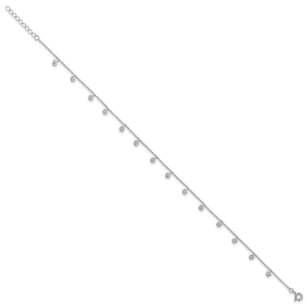Sterling Silver Rhodium-plated Bezel CZ 9 inch Plus 1 inch Extender - Total 10 inch Anklet