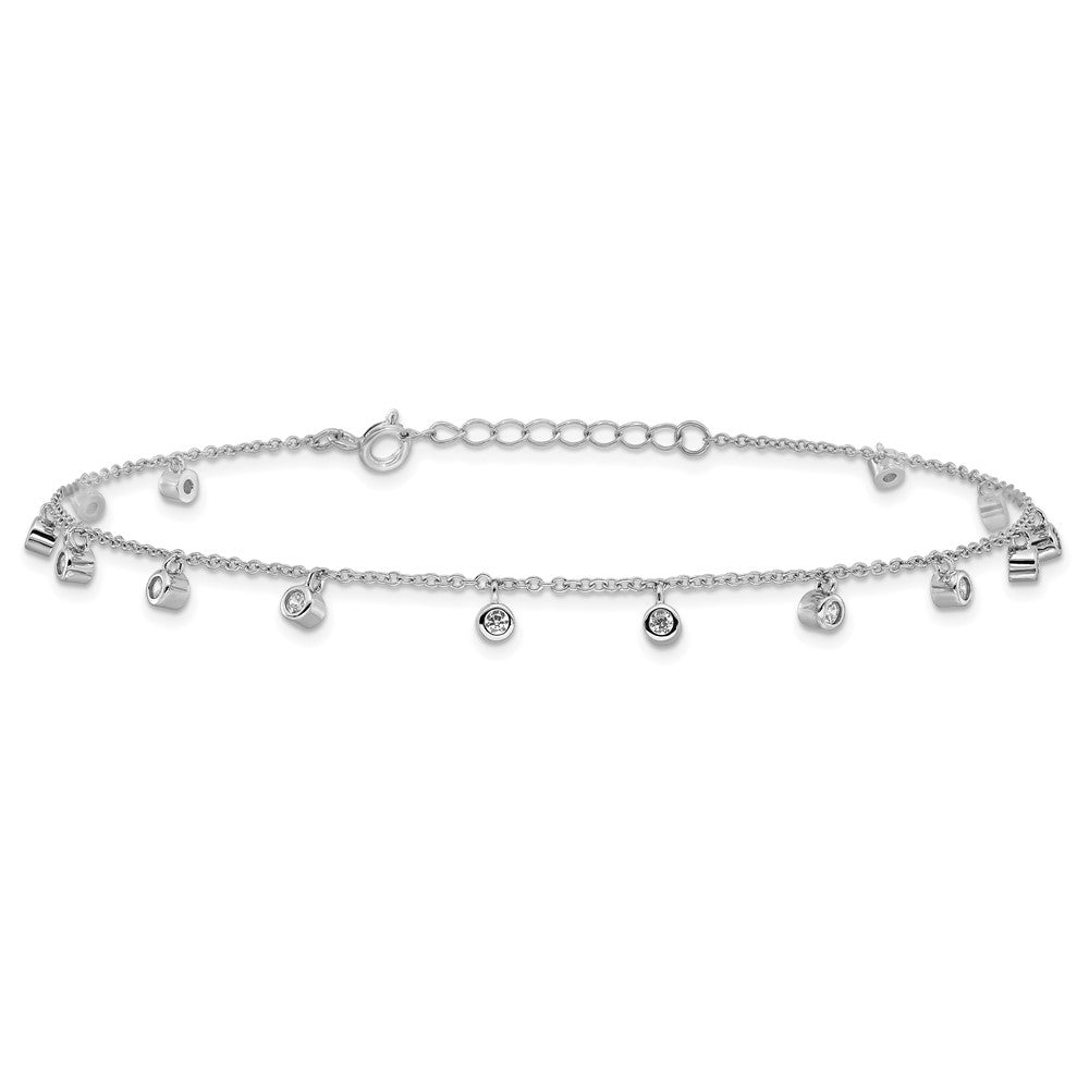 Sterling Silver Rhodium-plated Bezel CZ 9 inch Plus 1 inch Extender - Total 10 inch Anklet