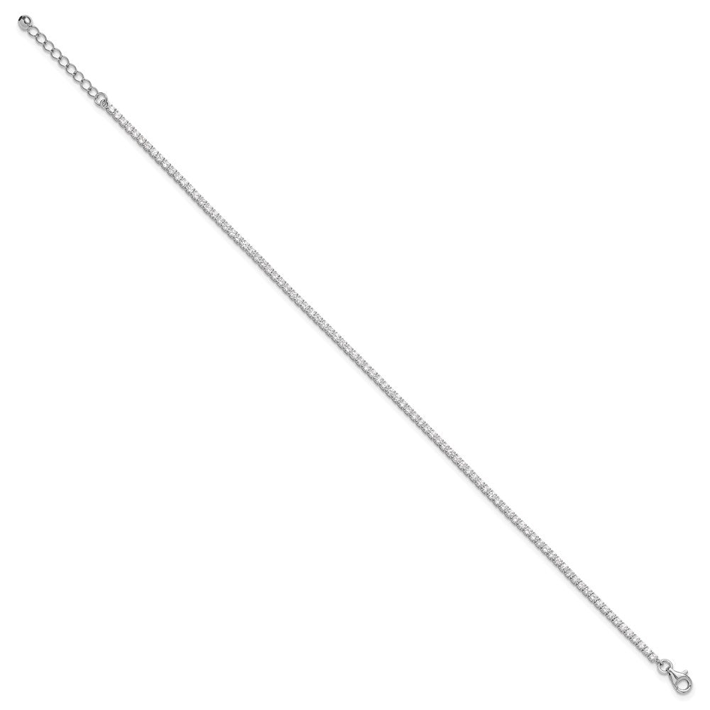 Sterling Silver Rhodium-plated 2mm CZ 9 inch Plus 1 inch Extender - Total 10 inch Anklet