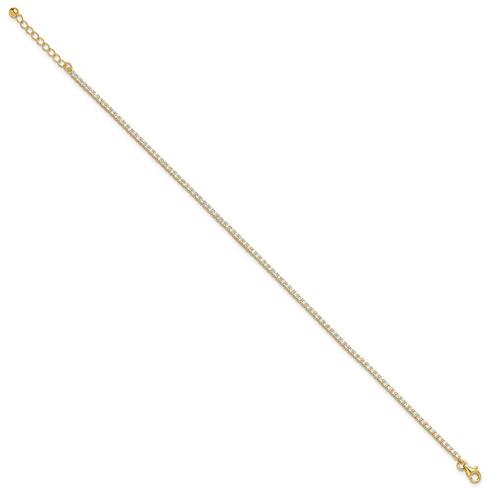 Sterling Silver Gold-tone 2mm CZ 9 inch Plus 1 inch Extender - Total 10 inch Anklet