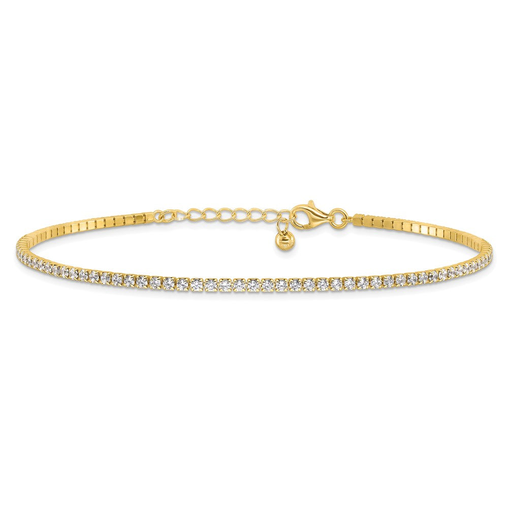 Sterling Silver Gold-tone 2mm CZ 9 inch Plus 1 inch Extender - Total 10 inch Anklet