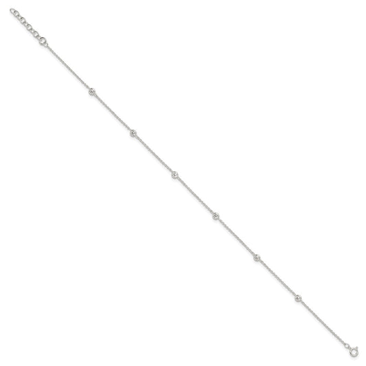 Sterling Silver E-coated CZ 6-Station 9.75 inch Plus 1 inch Extender - Total 10.75 inch Anklet