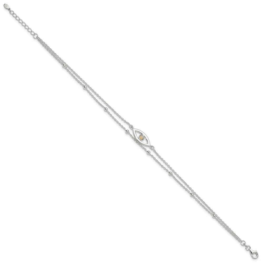 Sterling Silver Created Opal Eye 2-Strand 9 inch Plus 1 inch Extender - Total 10 inch Anklet