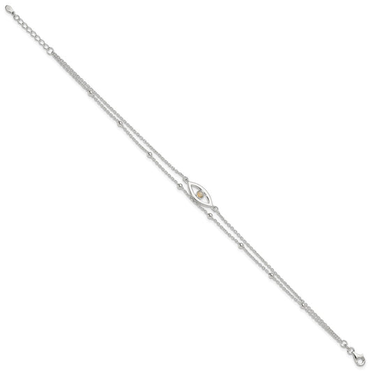 Sterling Silver Created Opal Eye 2-Strand 9 inch Plus 1 inch Extender - Total 10 inch Anklet