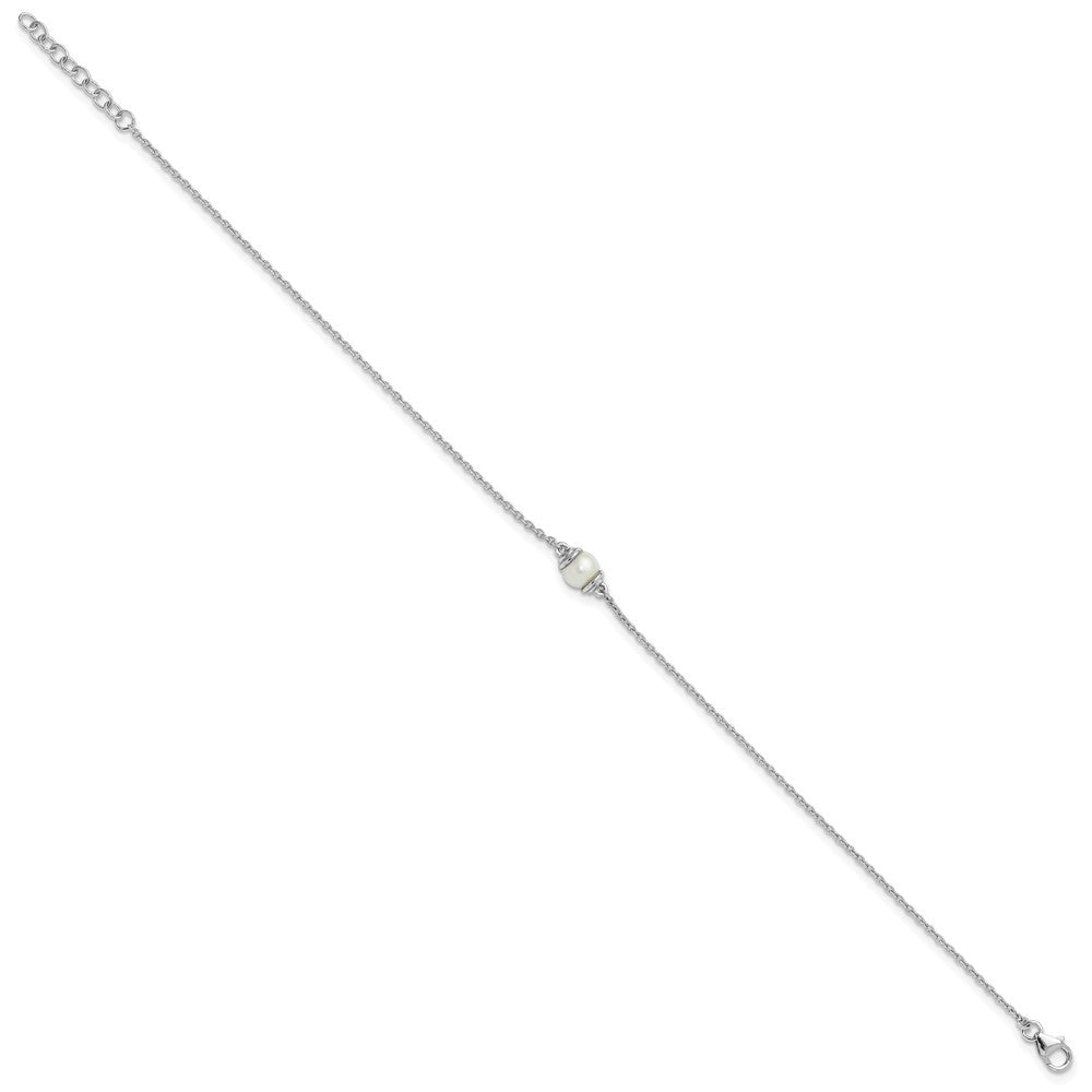 Sterling Silver Rhodium-plated Freshwater Cultured Pearl 9 inch Plus 1 inch Extender - Total 10 inch Anklet