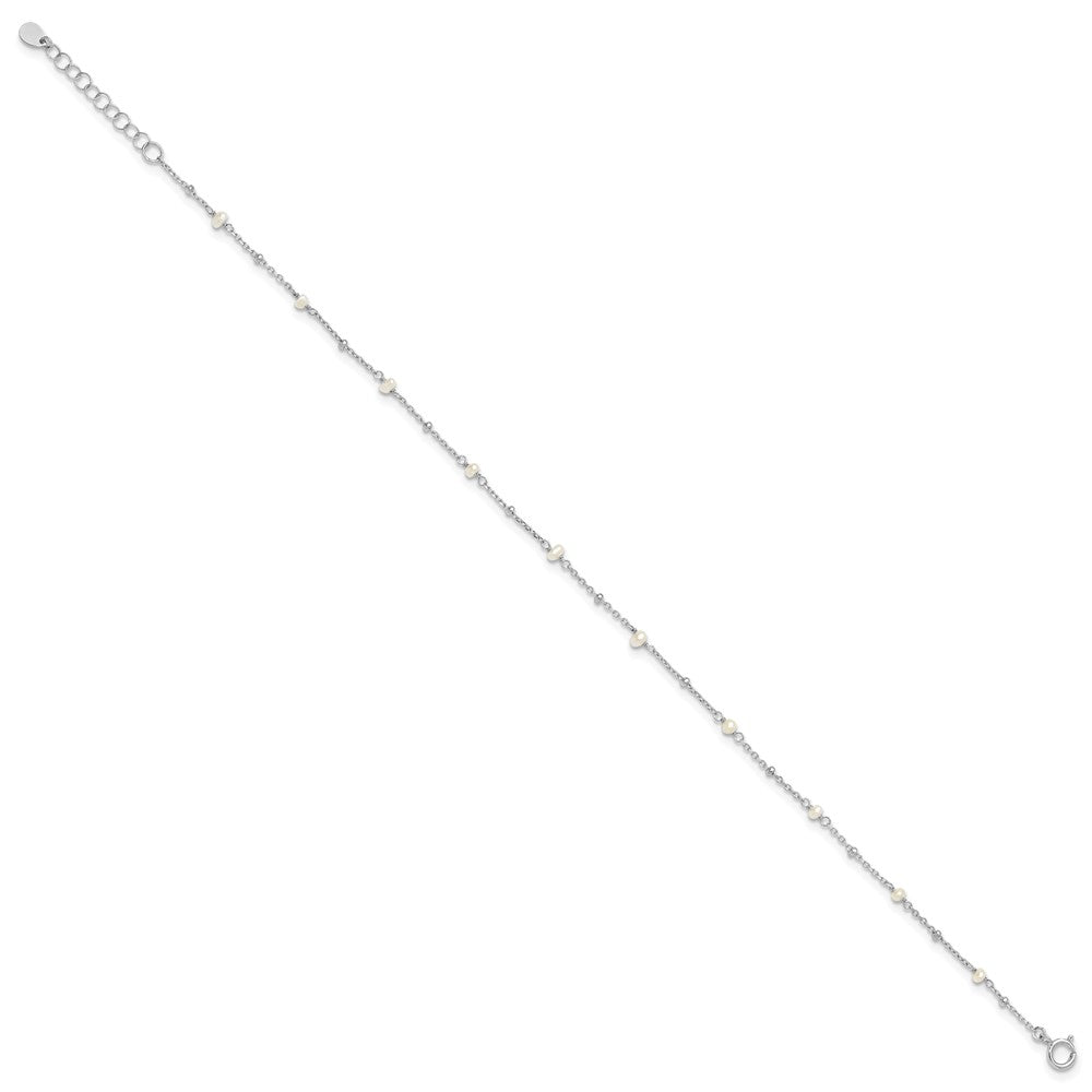 Sterling Silver Rhodium-plated 3mm Freshwater Cultured Pearl 9 inch Plus 1 inch Extender - Total 10 inch Anklet