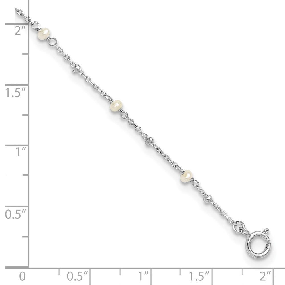 Sterling Silver Rhodium-plated 3mm Freshwater Cultured Pearl 9 inch Plus 1 inch Extender - Total 10 inch Anklet