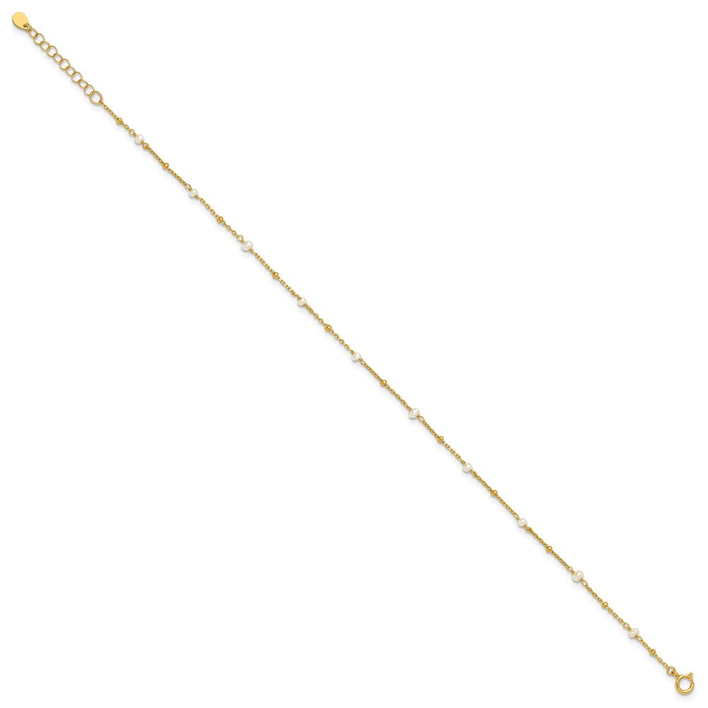 Affordable Expressions Sterling Silver Gold-tone 3mm Freshwater Cultured Pearl 9 inch Plus 1 inch Extender - Total 10 inch Anklet