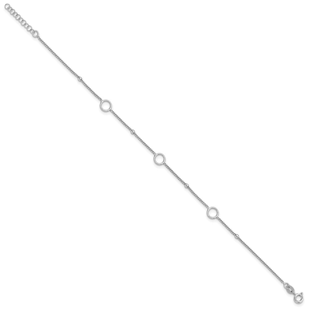 Sterling Silver Rhodium-plated Rings and Beads 9 inch Plus 1 inch Extender - Total 10 inch Anklet