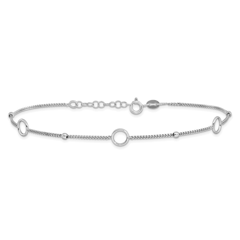 Sterling Silver Rhodium-plated Rings and Beads 9 inch Plus 1 inch Extender - Total 10 inch Anklet