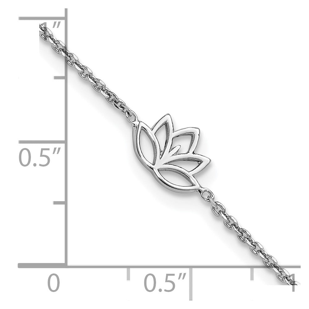 Sterling Silver Rhodium-plated Lotus Flower w/.5 in ext. Bracelet