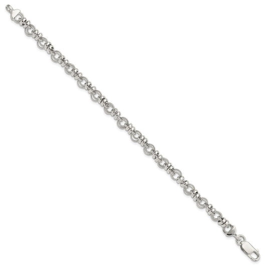 Sterling Silver Rhodium-plated Polished and Textured Link 7.5in Bracelet