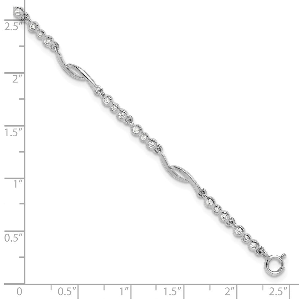 Sterling Silver Rhodium-plated Polished CZ w/2in ext. Bracelet