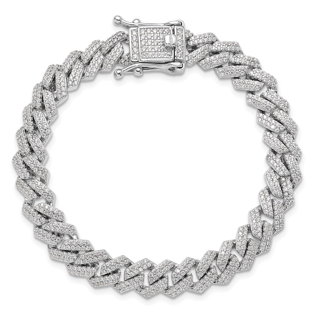 Sterling Silver Rhodium-plated Micro Pav CZ Monaco Link 7.5in Bracelet