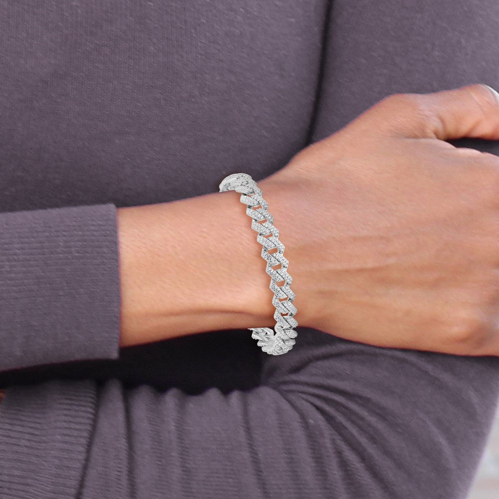 Sterling Silver Rhodium-plated Micro Pav CZ Monaco Link 7.5in Bracelet