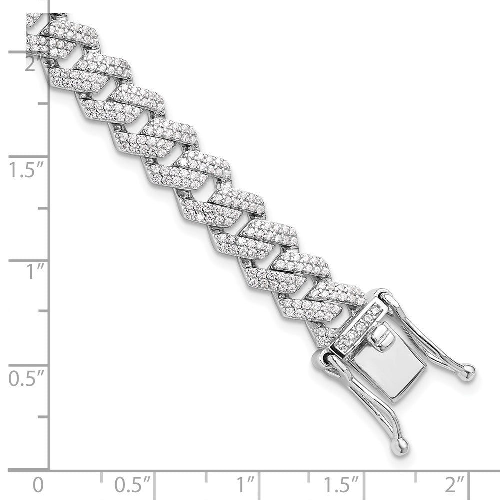 Sterling Silver Rhodium-plated Micro Pav CZ Monaco Link 7.5in Bracelet