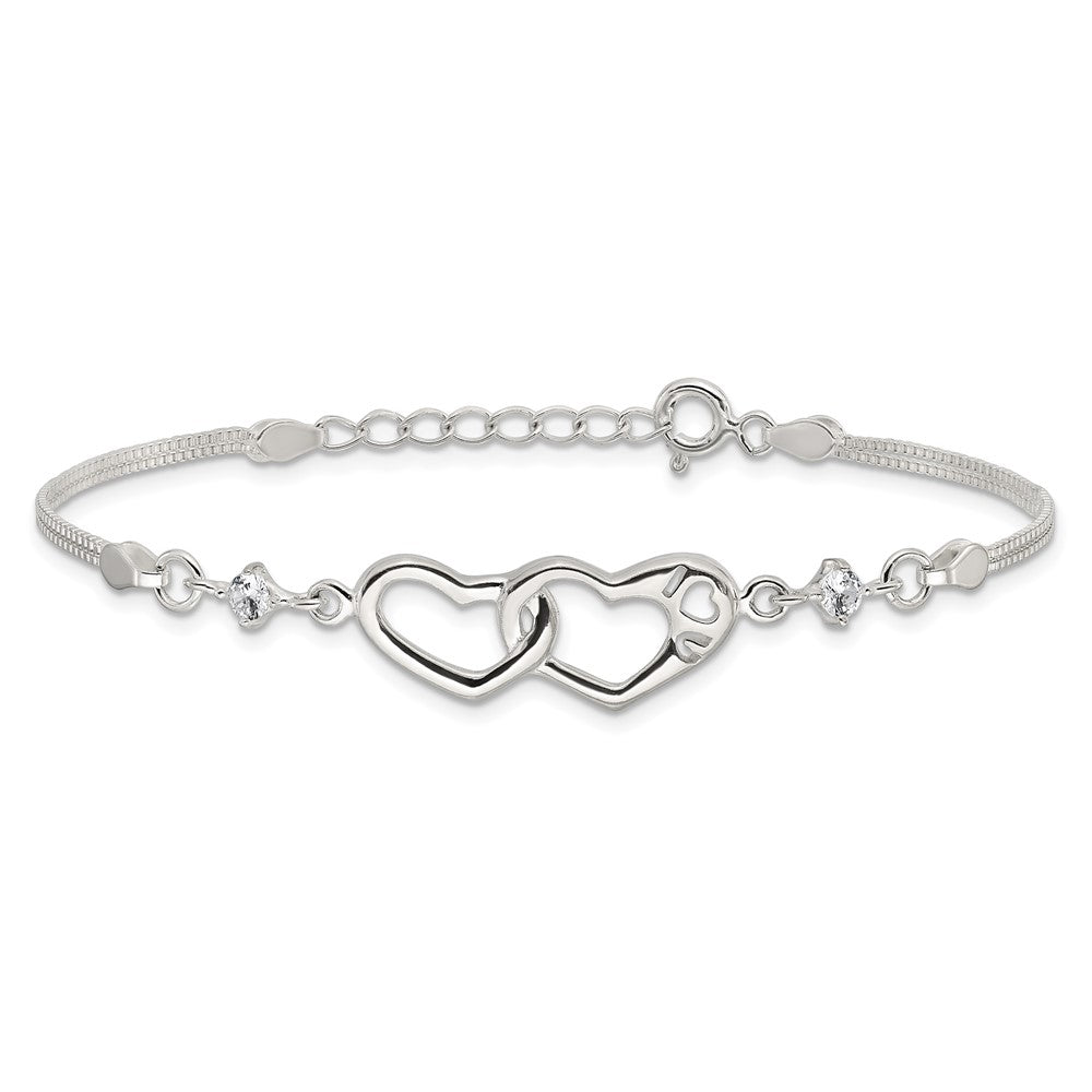 Sterling Silver Rhodium-plated Polished CZ I Heart You w/1in ext Bracelet