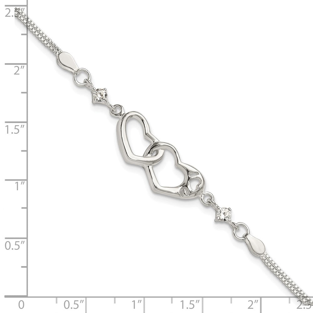 Sterling Silver Rhodium-plated Polished CZ I Heart You w/1in ext Bracelet
