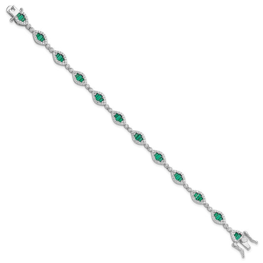Sterling Silver Rhodium-plated White and Green CZ Link Bracelet