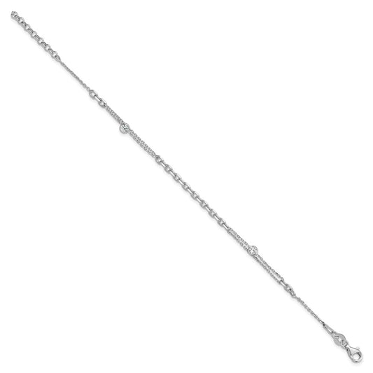 Sterling Silver Rhodium-plated Polished 7in w/1in ext Fancy CZ Bracelet
